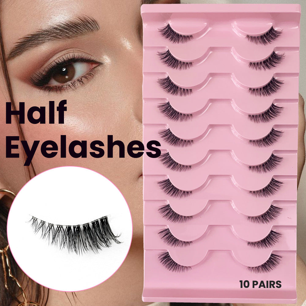 10 Pairs Half Lashes – Clear Band, Cat-Eye Faux Mink for Natural Lift