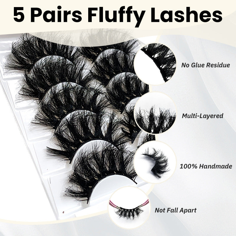 5 Pairs 3D Faux Mink Lashes Fluffy Soft Wispy Natural Crossed Reusable False Eyelashes