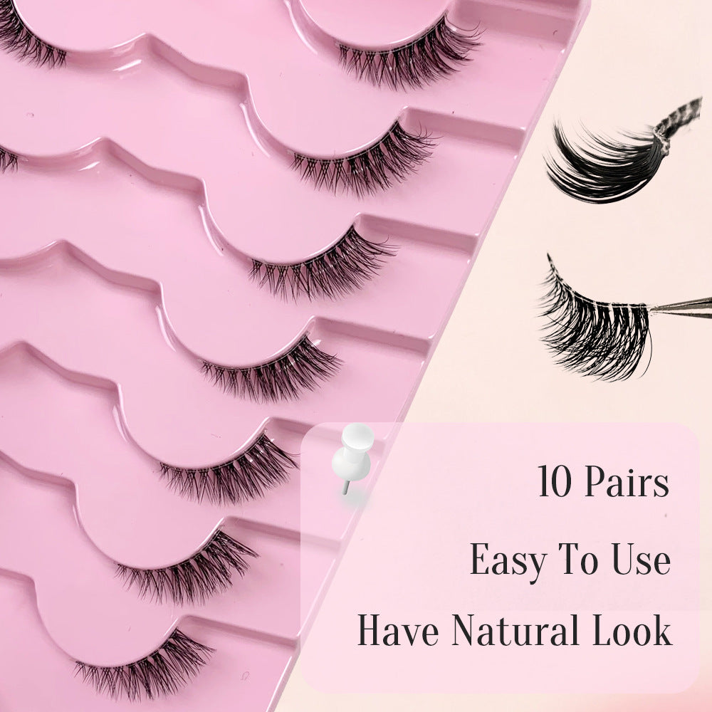 10 Pairs Half Lashes – Clear Band, Cat-Eye Faux Mink for Natural Lift