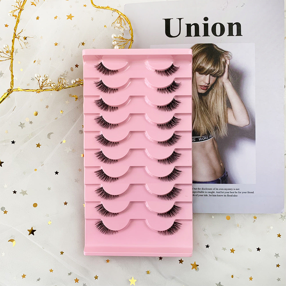 10 Pairs Half Lashes – Clear Band, Cat-Eye Faux Mink for Natural Lift