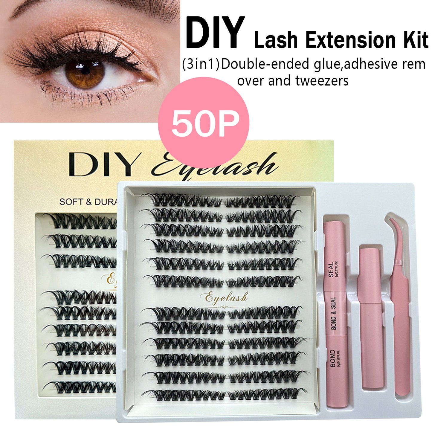 216 Fans 30D/40D/50D Pro DIY Lash Extension Kit – At-Home Cluster Lashes with Bond, Seal, Remove & Tool