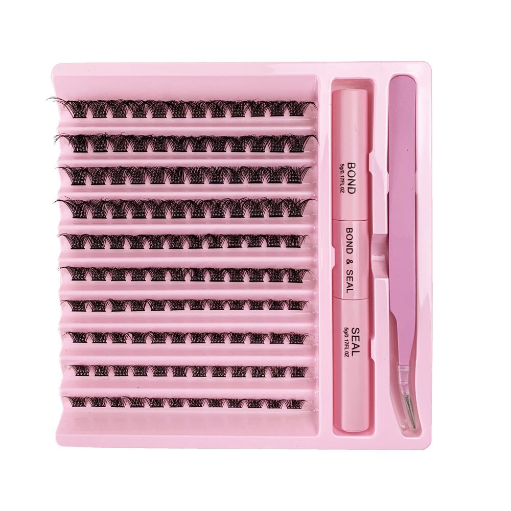 DIY Cluster Lashes Kit with Pink Tweezers + Bond & Seal