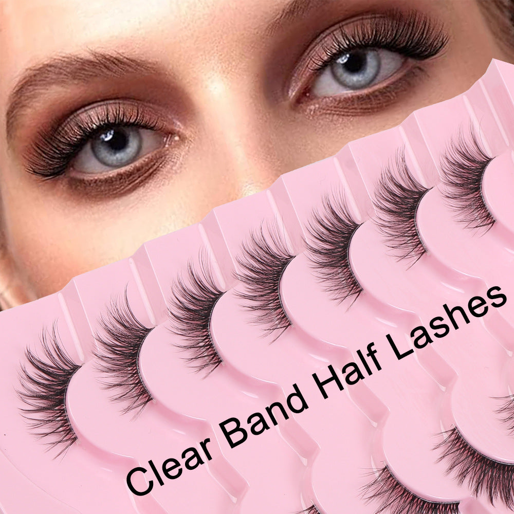 7 Pairs Half Lashes – Clear Band, Cat-Eye Faux Mink for Natural Lift