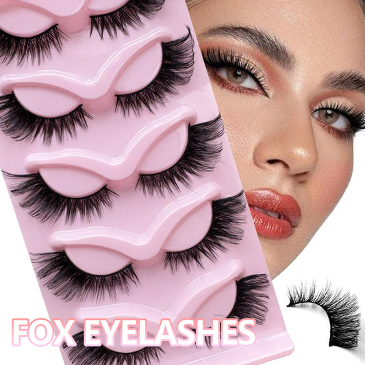 5 Pairs Fox Style False Eyelashes – Fluffy & Winged for Cat-Eye Glam