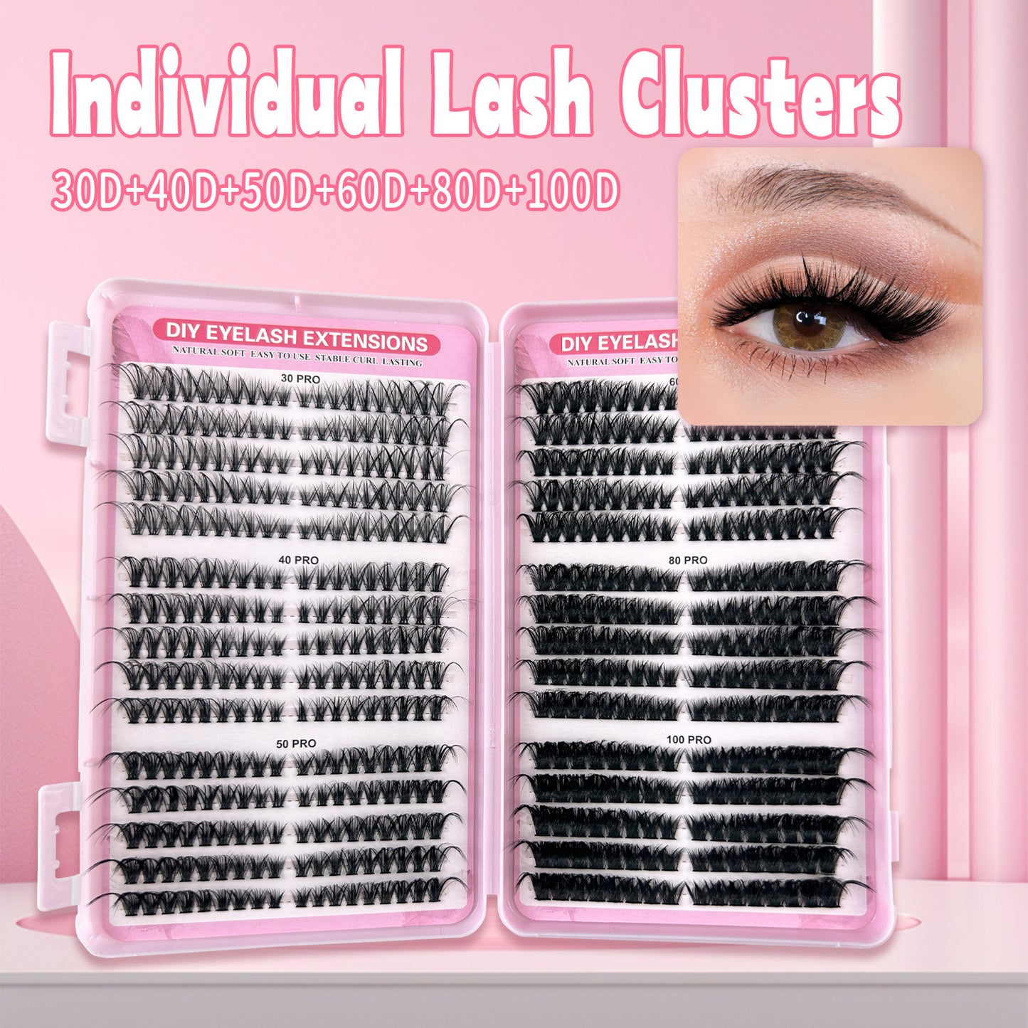540 Fans Pro Individual Lash Clusters – 30D to 100D Volume DIY Cluster Lashes