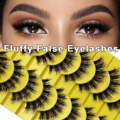 10 Pairs Clear Band Faux Mink Lashes Natural Look Fluffy 3D False Lashes