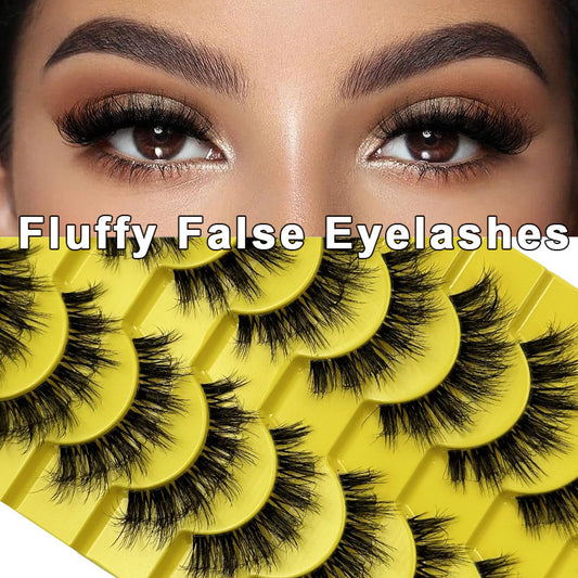 10 Pairs Clear Band Faux Mink Lashes Natural Look Fluffy 3D False Lashes