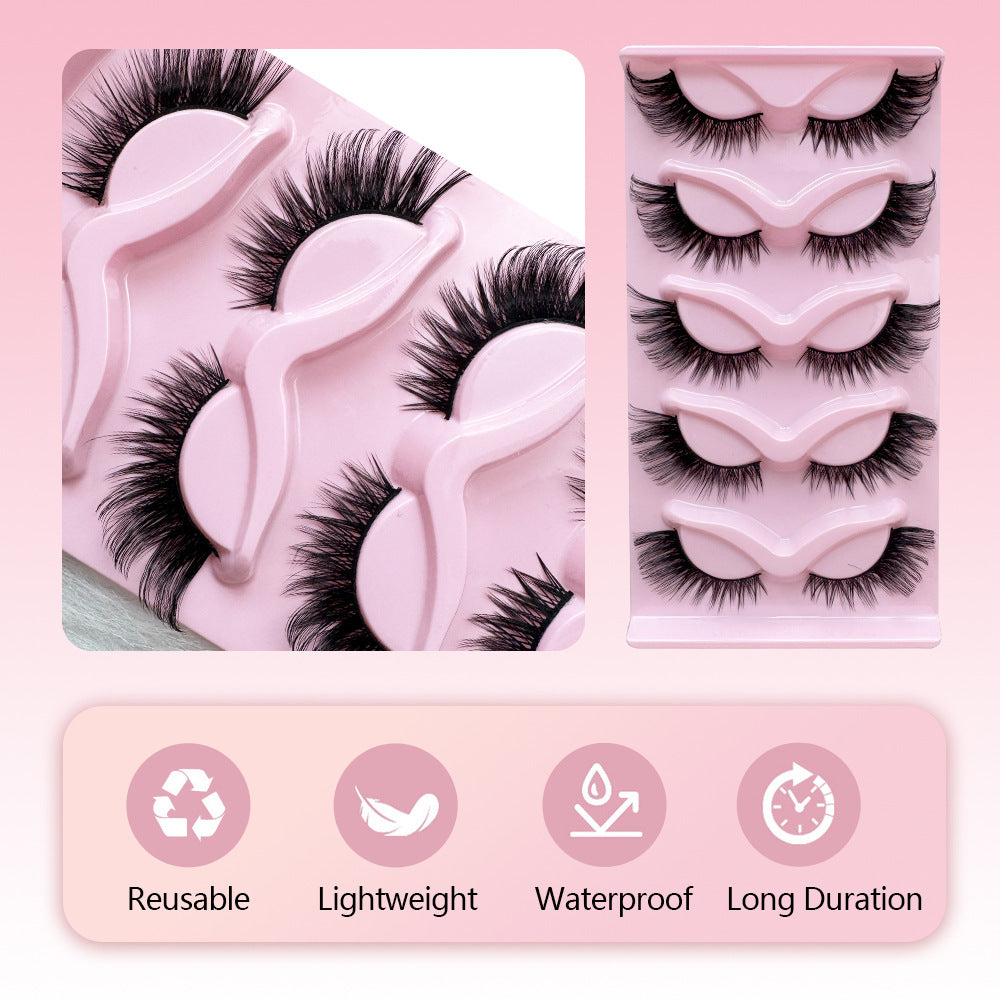 5 Pairs Fox Style False Eyelashes – Fluffy & Winged for Cat-Eye Glam