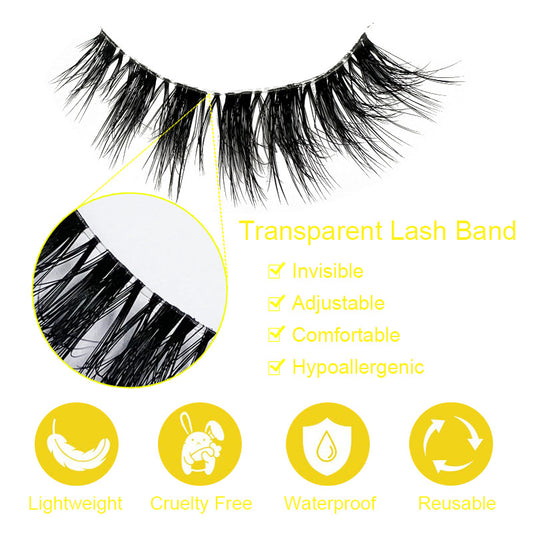 10 Pairs Clear Band Faux Mink Lashes Natural Look Fluffy 3D False Lashes