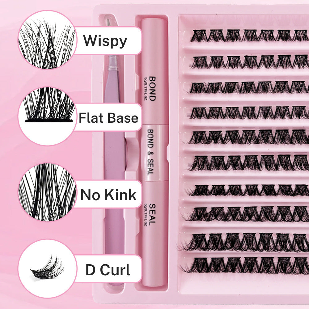 DIY Cluster Lashes Kit with Pink Tweezers + Bond & Seal