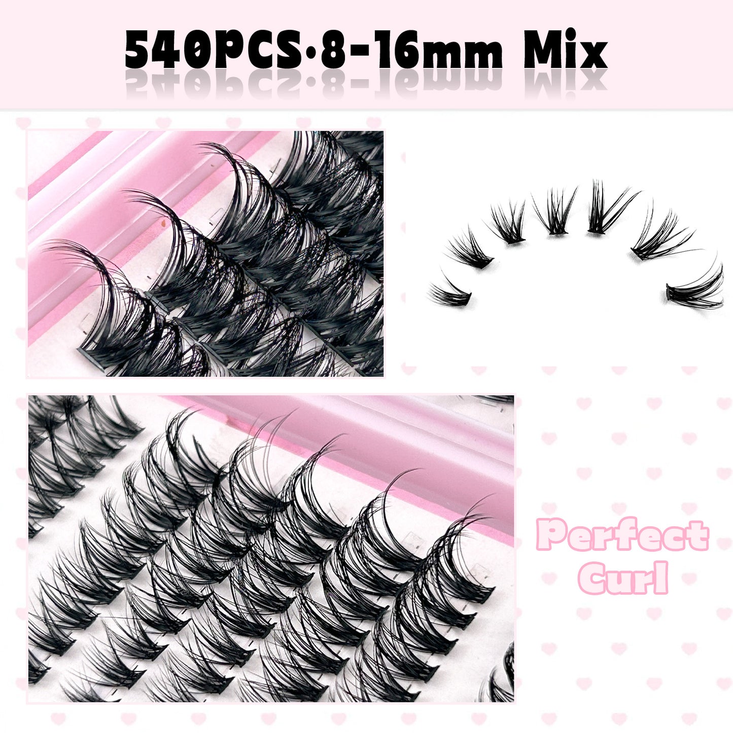 540 Fans Pro Individual Lash Clusters – 30D to 100D Volume DIY Cluster Lashes