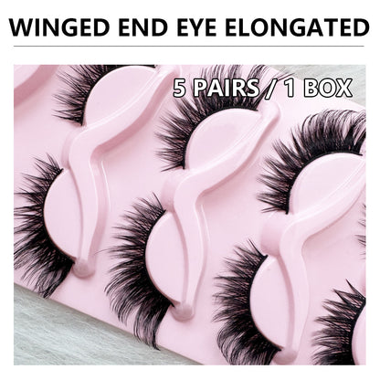 5 Pairs Fox Style False Eyelashes – Fluffy & Winged for Cat-Eye Glam