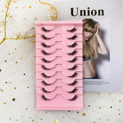 10 Pairs Half Lashes – Clear Band, Cat-Eye Faux Mink for Natural Lift