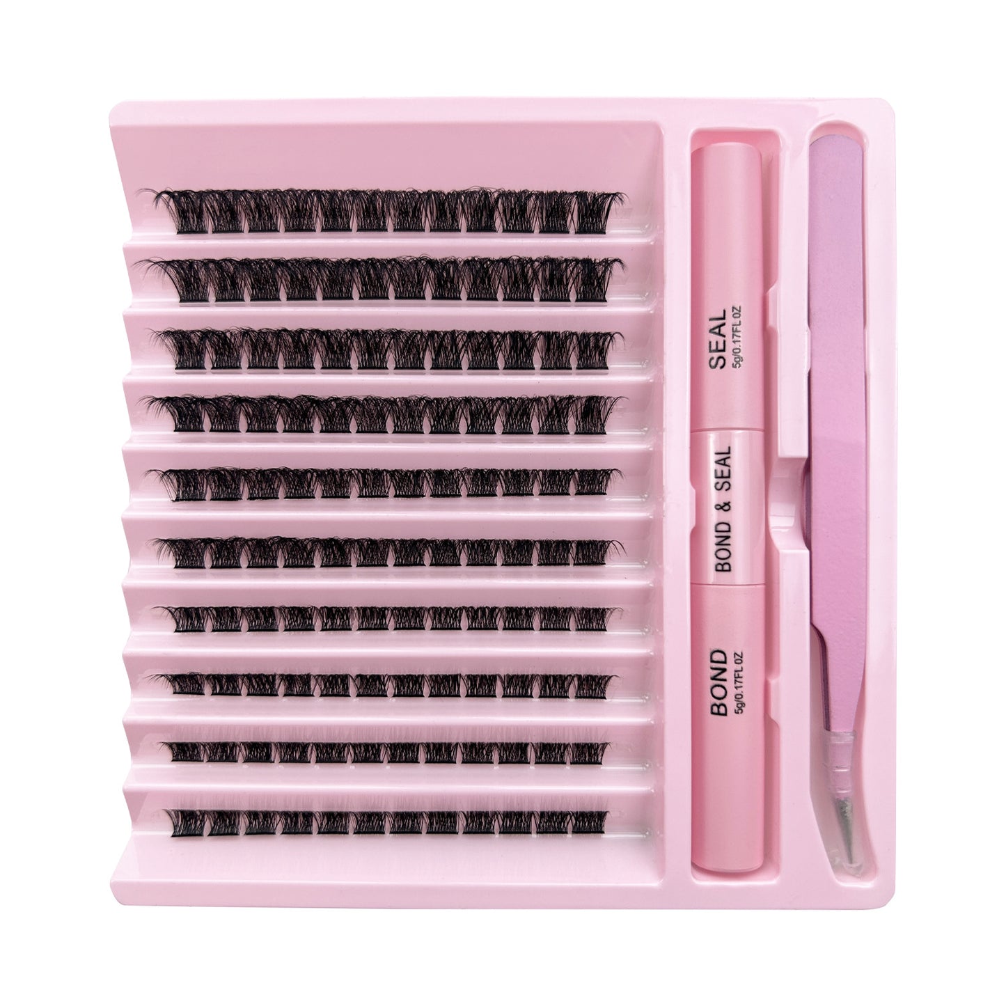 DIY Cluster Lashes Kit with Pink Tweezers + Bond & Seal