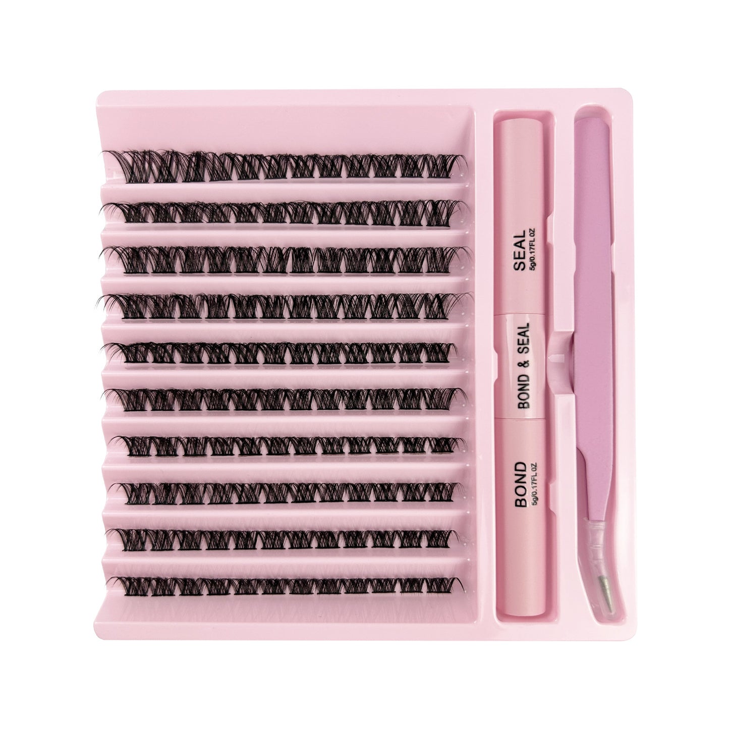 DIY Cluster Lashes Kit with Pink Tweezers + Bond & Seal