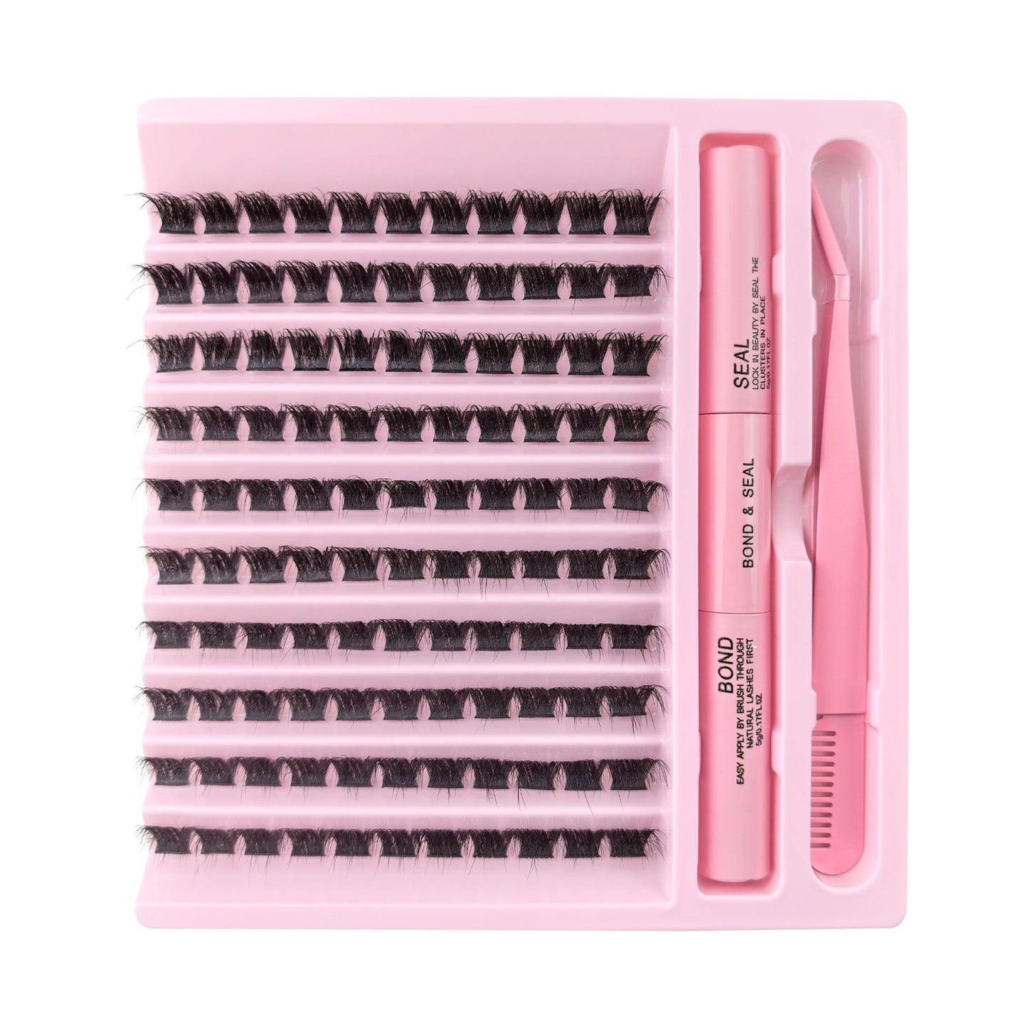 DIY Cluster Lashes Kit with Pink Tweezers + Bond & Seal