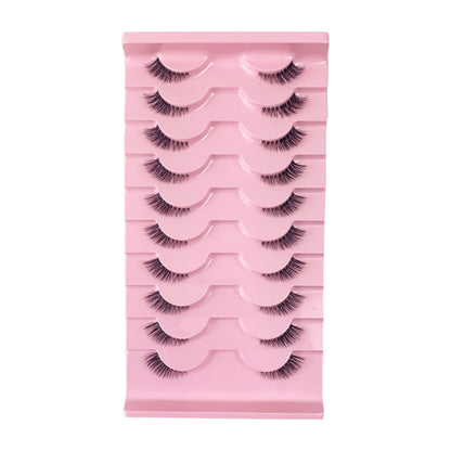 10 Pairs Half Lashes – Clear Band, Cat-Eye Faux Mink for Natural Lift